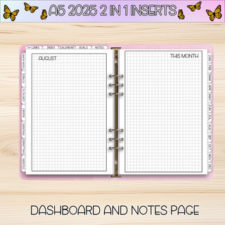 A5 Rings 2 in 1     AUGUST 2025 DATED Planner Inserts