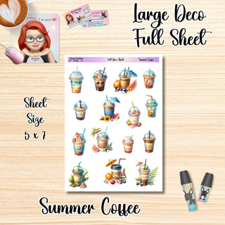 SUMMER COFFEE Full Size Sheet of Deco Stickers