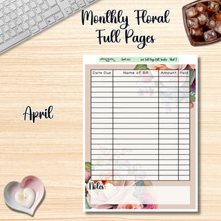 Floral Budget Full Page Bill Tracker April