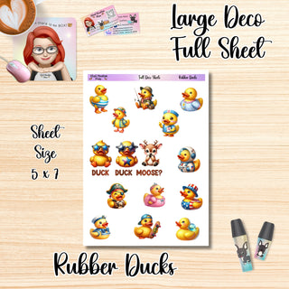 RUBBER DUCKS Full Size Sheet of Larger Size Deco Stickers