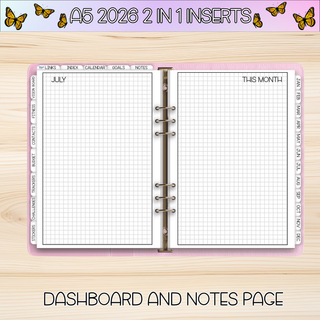 A5 Rings 2 in 1  JULY 2026 DATED Planner Inserts