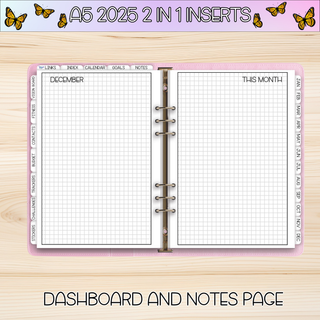 A5 Rings 2 in 1    DECEMBER 2025 DATED Planner Inserts