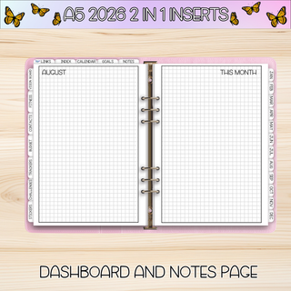 A5 Rings 2 in 1  AUGUST 2026 DATED Planner Inserts