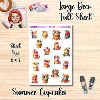 SUMMER CUPCAKES Full Size Sheet of Deco Stickers