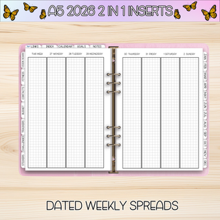 A5 Rings 2 in 1  AUGUST 2026 DATED Planner Inserts