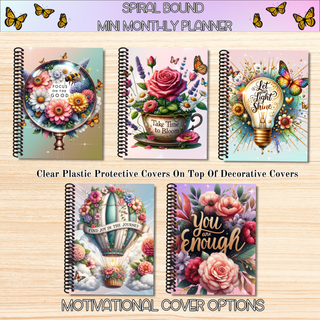 Monthly Mini Planners    MOTIVATIONAL ARTWORK  Spiral Bound Notebook Planners