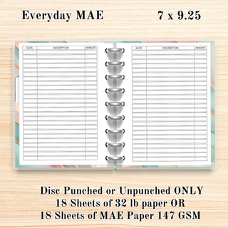 A5 MAE    Bill Trackers and Expense Summaries      MAE Planner Inserts