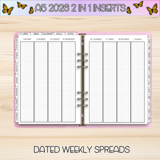 A5 Rings 2 in 1   MARCH 2026 DATED Planner Inserts