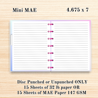 A5 MAE    Lined Notes Pages     MAE Planner Inserts