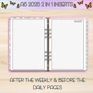 A5 Rings 2 in 1     AUGUST 2025 DATED Planner Inserts