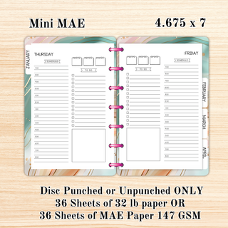 A5 MAE   DAILY INSERTS      MAE Planner Inserts