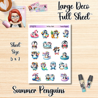 SUMMER PENGUINS Full Size Sheet of Deco Stickers