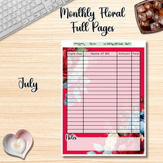 Floral Budget Full Page Bill Tracker July