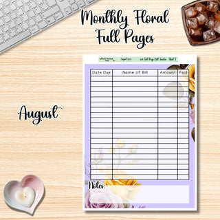 Floral Budget Full Page Bill Tracker August