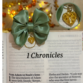 Gold Heart Cross Charm Triple Layer Satin Bow Planner Clip