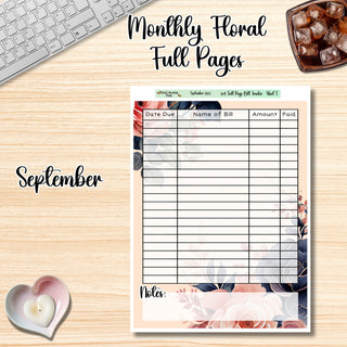 Floral Budget Full Page Bill Tracker September