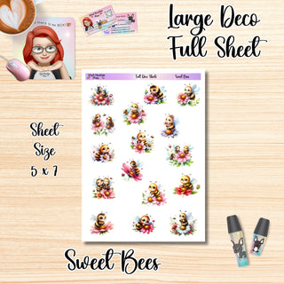 SWEET BEES Full Size Sheet of Deco Stickers